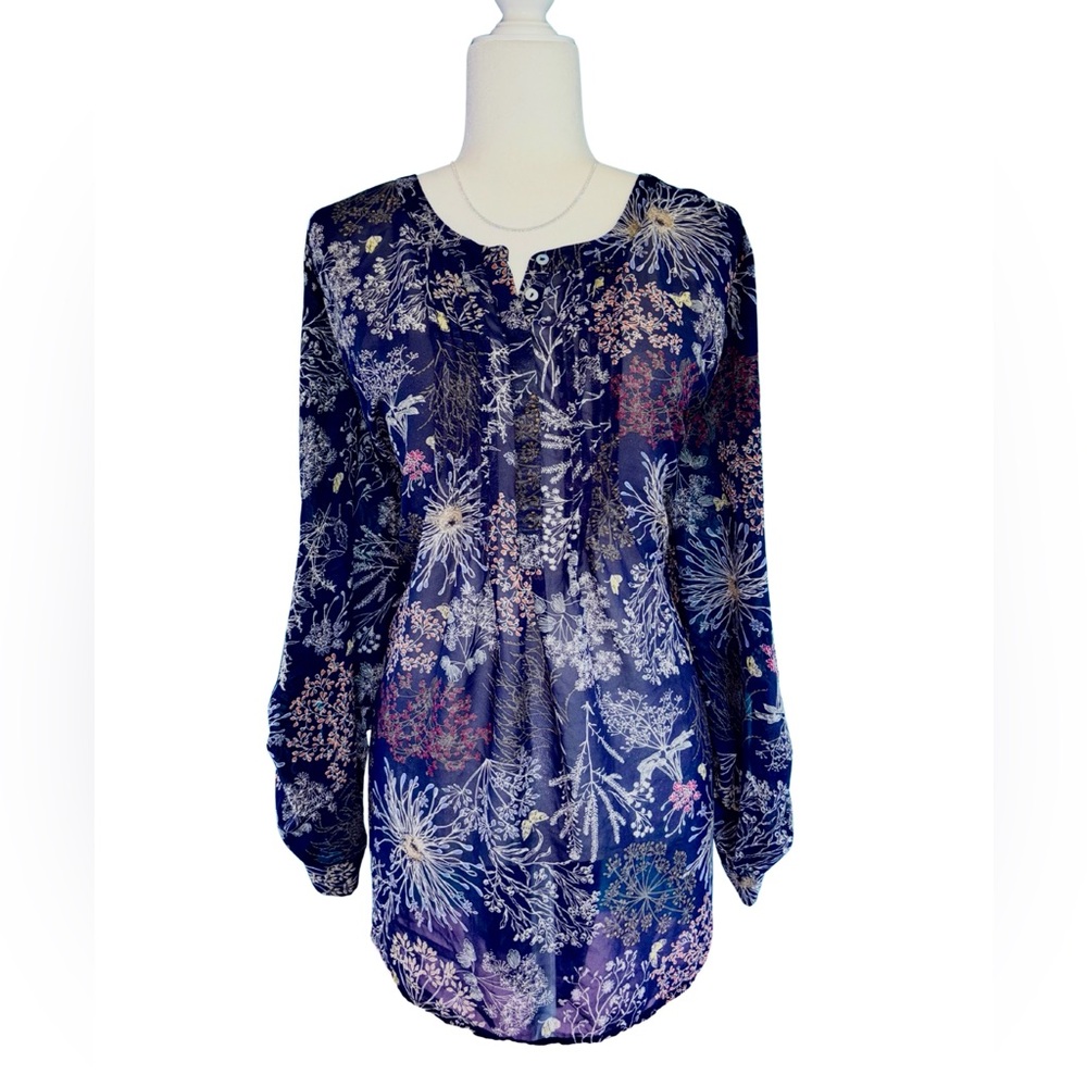 Motherhood Maternity Plus Size 3X Blue Floral Print Tunic Lightweight Blouse